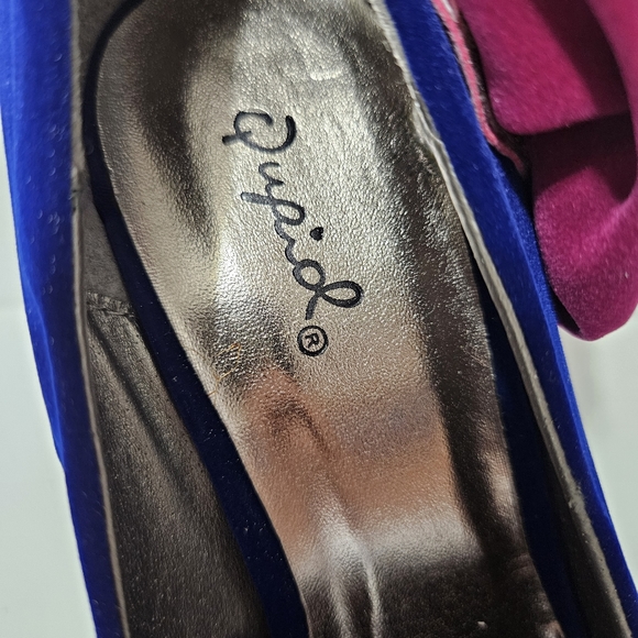 Qupid Blue/Dark Pink Velvet Peeptoe Platform Stilettos Sz 8.5 - Picture 2 of 8